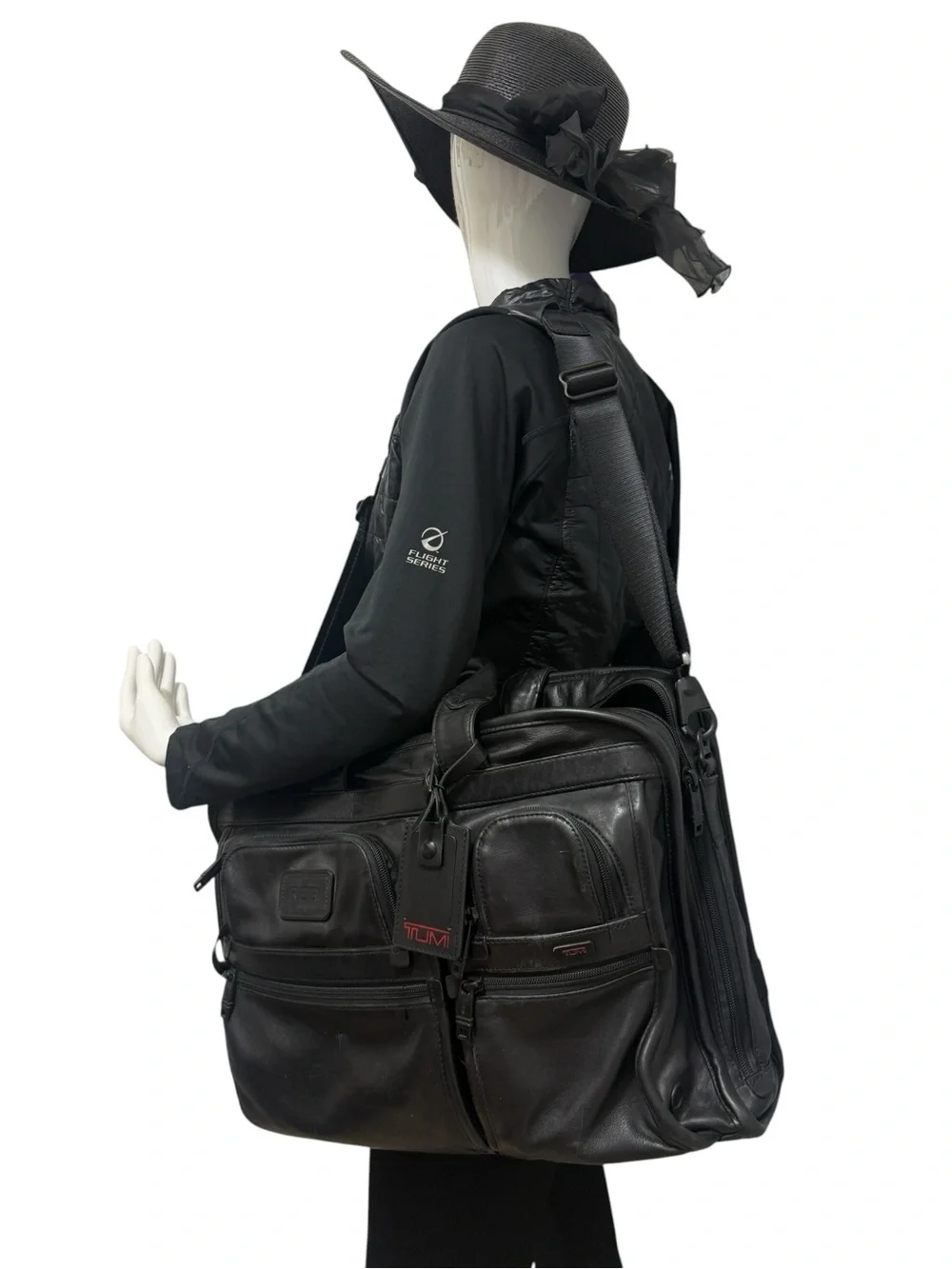 Tumi Black Leather Laptop Briefcase with Shoulder Strap